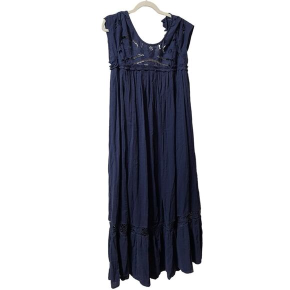 Free People Blue Short Sleeve Maxi Dress Size L New - Picture 2 of 5